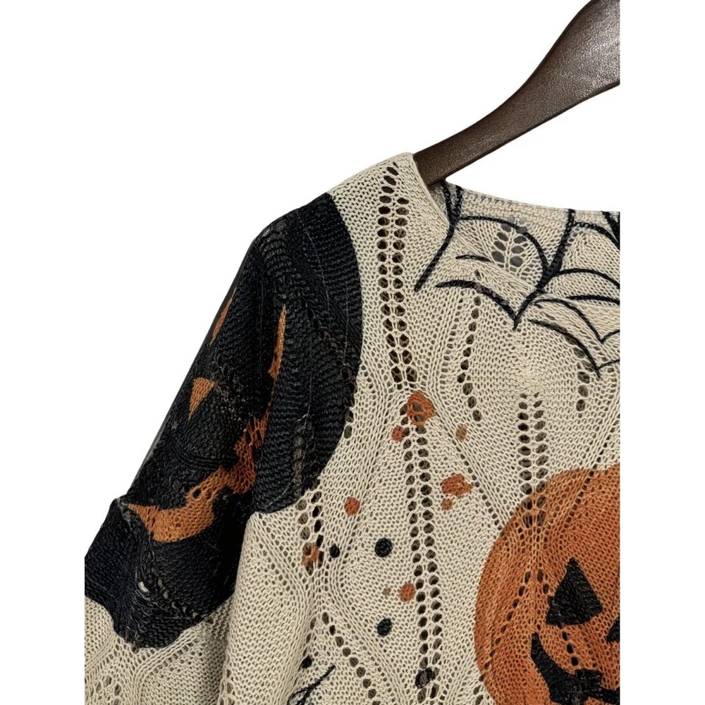 Halloween Pumpkin Bat Hollowed-Out Sweater, Loose Batwing Lazy Style Top New - Picture 3 of 9